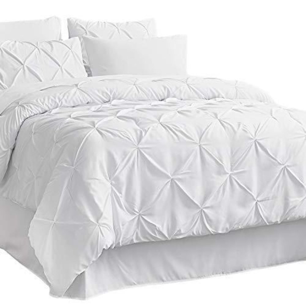 Bedsure White King Size Comforter Set - Bedding Set King 7 Pieces, Pintuck Bed